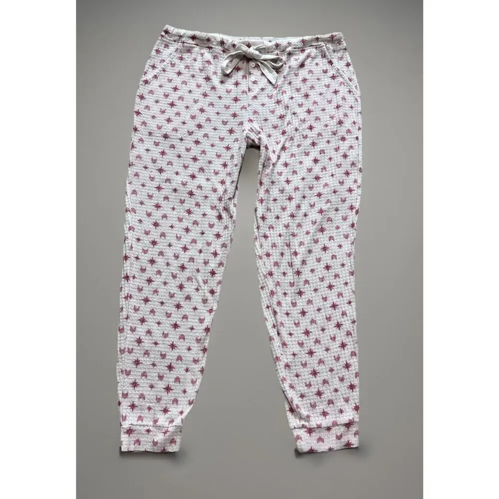 Soma Brushed Cozy Waffle Knit Pajama Jogger 2pc Set Falling Star Pink Lounge L